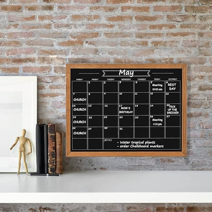 Calendar Chalkboard, 13" * 17", Magnetic Surface Rustic Brown Solid Pine Wood Frame Chalk Board for Planning/School Timetable/Memo, Hanging Board for Office, School and Home(YLHB-QZ-3343)