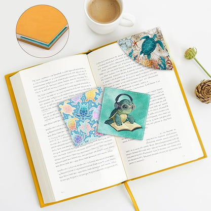 Cute Sea Turtle Corner Bookmarks, Funny Leather Book Accessories for Book Lovers, 3 Pcs Reading Book Page Markers for Women Men Student Teacher Girls Boys Kids Retirement Birthday Gifts