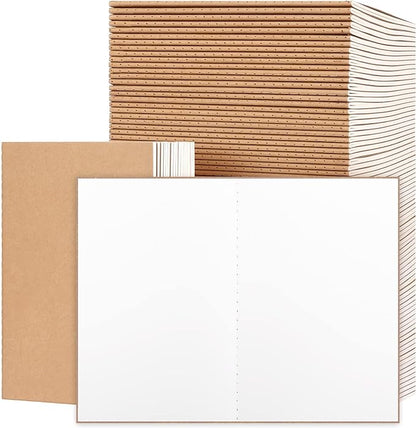 EOOUT 100pcs A5 Blank Kraft Notebooks, Journals in Bulk, Sketchbooks Bulk for Kids, 60 Pages, 80GSM, 8.3 X 5.5 Inch, Travel Journal Set, Travelers, Students and Office