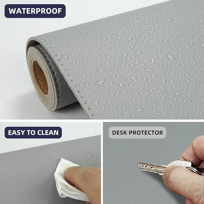 Desk Mat,35.4" x 17" Leather Desk mat,Double-Sided Desk Pad,Desk matt for Desktop,Large Mouse Pad,Office Desk mat,Waterproof Desk Blotter pad for Office&Home(Light Grey+Cork)