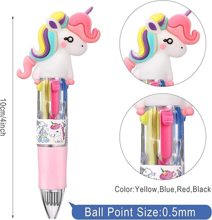 Chinco 12 Pieces Retractable Unicorn Pens 4-in-1 Multicolor Ballpoint Pen Unicorn Candy Party Favor Colored Ink Mini Party Favors for Girls Kids Classroom Prizes Birthday Gifts(Curly Hair Unicorn)