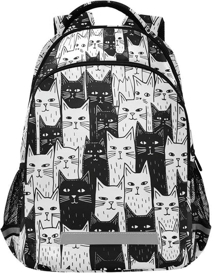 MNSRUU Laptop Backpack with Chest Strap, Black Cat School Backpack, Travel Hiking Backpack for Boys Girls Teen Adult, Rucksack, Knapsack
