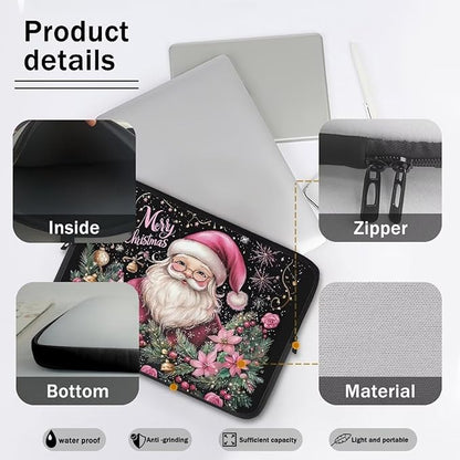 Christmas Laptop Protective Sleeve for Women 15 inch Portable Computer Sleeve Neoprene Lap Top Case Santa Claus Computer Carrying Case Suitable for Travel Office Pouch