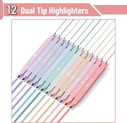 Mr. Pen- Dual Tip Aesthetic Highlighters, 12 Pack, Chisel & Fine Tips, Joyful Earth, Cute Highlighters Assorted Colors, Cute Highlighters for School Highlighters, Highlighter Set, Pastel Highlighters