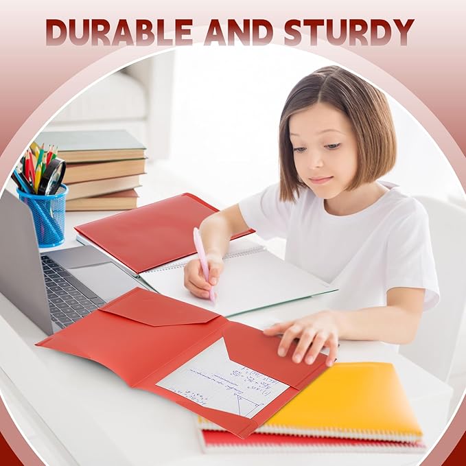 Henoyso 36 Pcs Plastic Folders with Clear Front Pockets Heavy Duty File Folders with 2 Pockets and Card Slot for Student Communication School Office Presentation Report (Red)