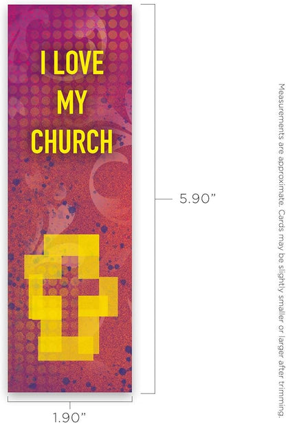 I Love My Church, Bulk Pack of 25 Christian Bookmarks for Kids, Childrens Faith Book Markers, Sunday School Prizes, Religious Gifts for Kids & Youth