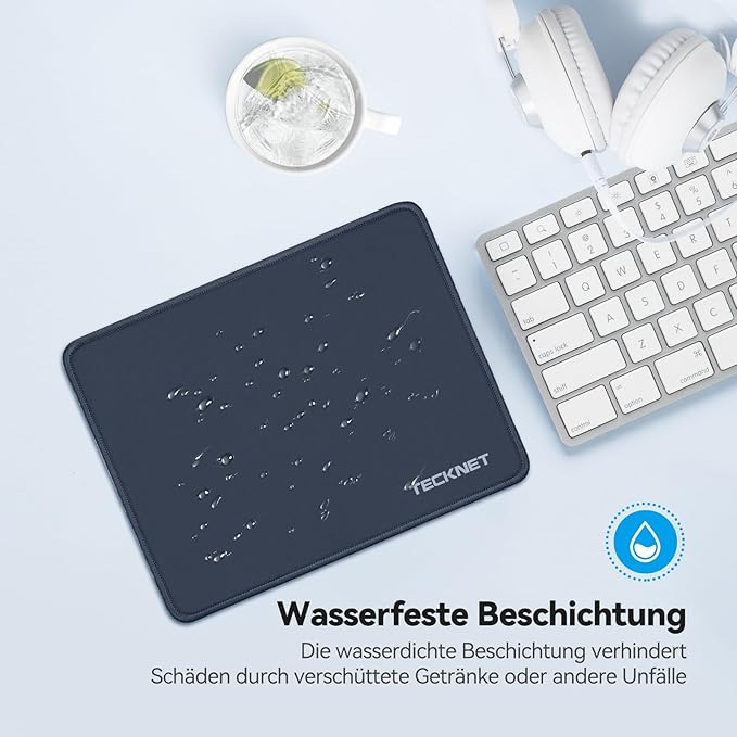 TECKNET Mouse Pad with Anti-fray Stitchin, Waterproof Surface & Non-Slip Rubber Base with Stitched Edges Gaming Mouse Mat for Laptop，Compatible with Laser and Optical Mice