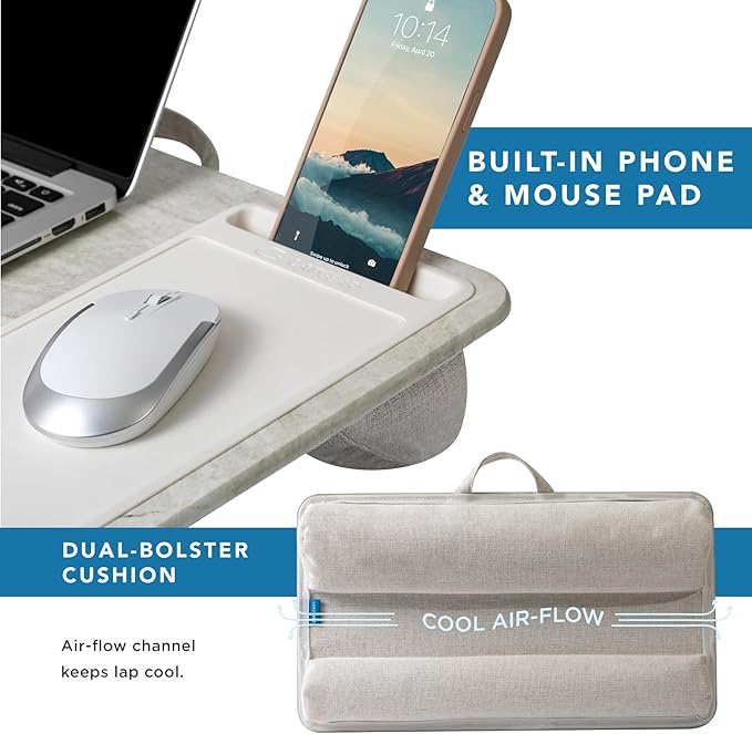 LAPGEAR Home Office Lap Desk with Device Ledge, Mouse Pad, and Phone Holder - Taj Mahal Marble - Fits up to 15.6 Inch Laptops - Style No. 91581