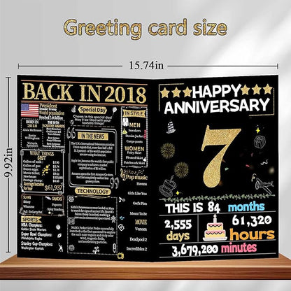 Joycard 7th Anniversary Card for Women Men, Gold Wedding Card for Wife Husband, Sweet Marriage Decorations Gifts for Couple, Perfect for Her Him on Anniversary Day, Back in 2018