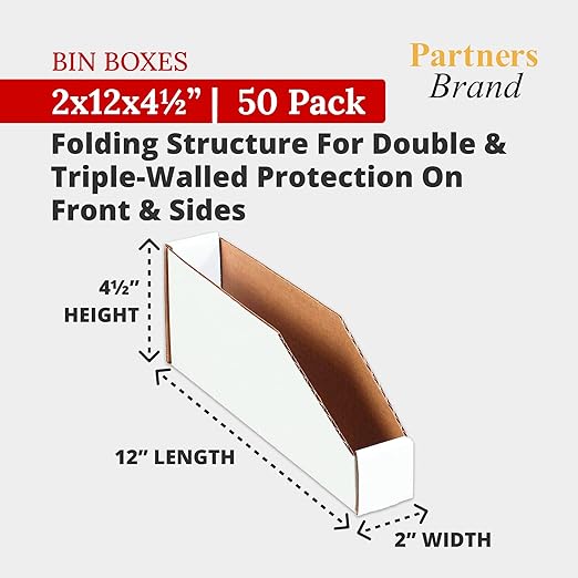 Partners Brand PBINMT212 Open Top Bin Boxes, 2" x 12" x 4 1/2", Oyster White (Pack of 50)