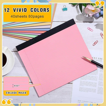 Lincia 12 Pcs 11" x 9.5" Legal Pads College Ruled Notepad Landscape Notebook Horizontal Lined Notebook 80 Gsm Assorted Colors Paper Pastel Writing Pads for School Office, 40 Sheet (Bright Color)