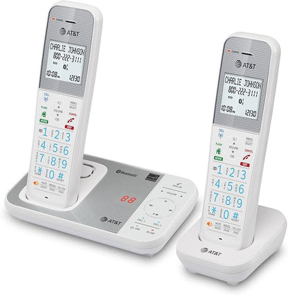 AT&T DAL75211 DECT 6.0 Cordless Home Phone with Smart Call Blocker, Bluetooth Connect to Cell, Digital Answering Machine, Full-Duplex Speakerphone, Expandable to 5 HS (White)