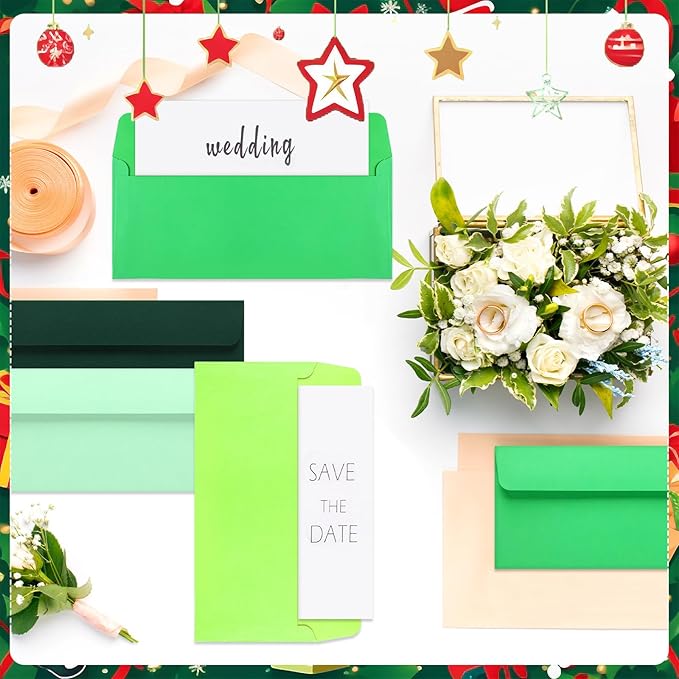 Outus 500 Pcs #10 Business Envelopes Adhesive Standard Envelopes Colored Envelopes for Office Check Invoices Letters Letterhead Invitations Announcements 4-1/8 x 9-1/2'' (Green Series)