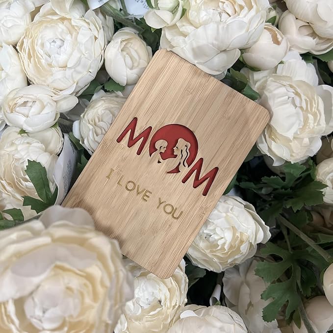 Mother's Day Gift Card from Daughter or Son,Wooden Birthday Card for Mum,I Love You Mom Birthday Gift Cards,Special Birthday Gift for Mum, Wooden Greeting Cards from Kids