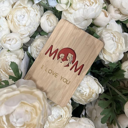 Mother's Day Gift Card from Daughter or Son,Wooden Birthday Card for Mum,I Love You Mom Birthday Gift Cards,Special Birthday Gift for Mum, Wooden Greeting Cards from Kids