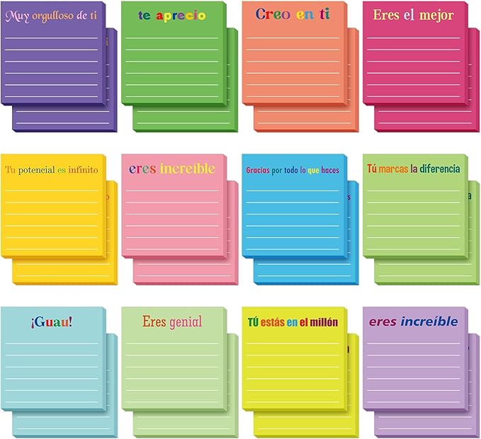 Yinder 24 Pcs Inspirational Sticky Notes with Lines Cute Motivational Sticky Notes Pad Employee Appreciation Gifts Bulk for Teacher Nurse Coworkers Office Supplies 3 x 3''(Spanish,Appreciation)