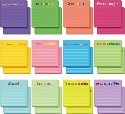 Yinder 24 Pcs Inspirational Sticky Notes with Lines Cute Motivational Sticky Notes Pad Employee Appreciation Gifts Bulk for Teacher Nurse Coworkers Office Supplies 3 x 3''(Spanish,Appreciation)