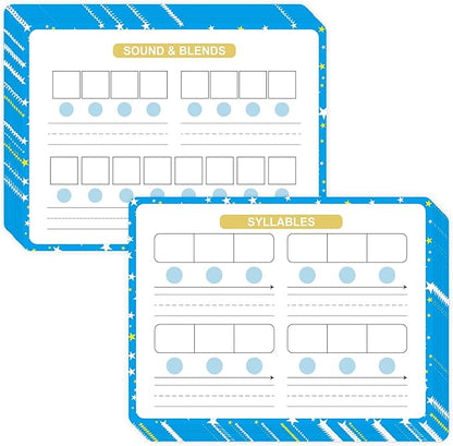 Sounds & Blends Dry Erase Sheets for Phonics Learning, Syllable & Letter Practice for Homeschool and Classroom Use, Ideal for Teachers and Students, Pack of 10, 9”x12”