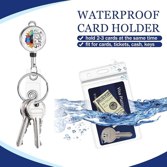 Giancomics Be Kind Lanyards for Id Badges, Cute Floral ID Badge Holder with Retractable Reel, Waterproof Lanyards for Cruise Ships Cards Key Work Name Tag Zip Card Holder Protector 2 Pack