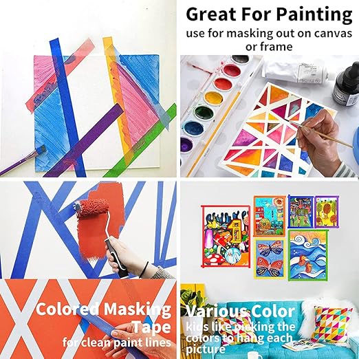 Colored Masking Tape Rolls, 1 inch Wide Total 540 ft Long, Craft Tape Color Painters Tape Colorful Art Tape Rainbow Labeling Tapes Marking Tape for Kids Crafts Moving Classroom, 9 Colors