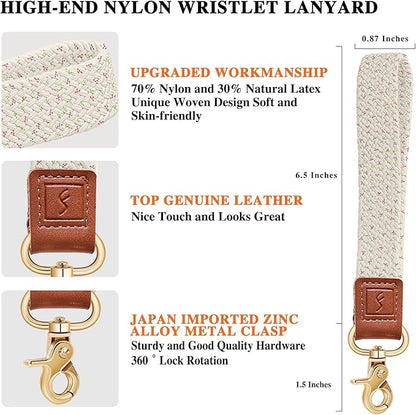 Fishent Stretchy Wristlet Keychain, Cute Wrist Lanyards for Keys, Key Chain Holder for Women Men, Wrist Strap Keychain for Car Keys Phone Camera Wallet ID Badges Card (Sakura Blossoms)