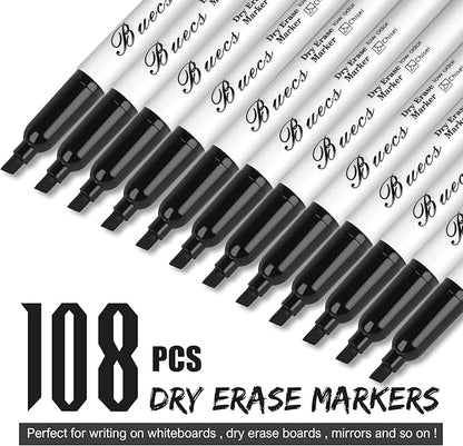 Black Dry Erase Markers, Low-Odor, 108 Count, Chisel tip, Perfect for Writing on Whiteboards, Dry-Erase Boards, Glass, School Office Supplies