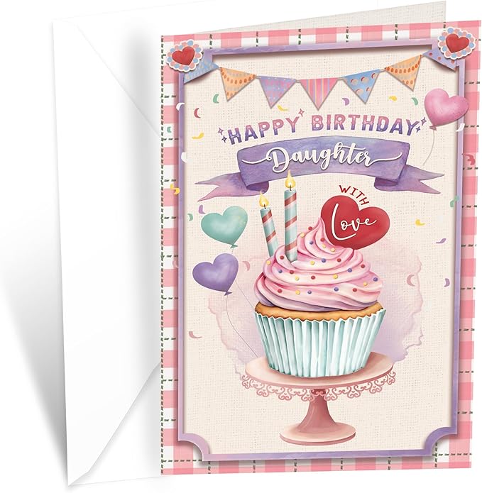 Prime Greetings Cute Daughter Birthday Card, Made in America, Eco-Friendly, Thick Card Stock with Premium Envelope 5in x 7.75in, Packaged in Protective Mailer