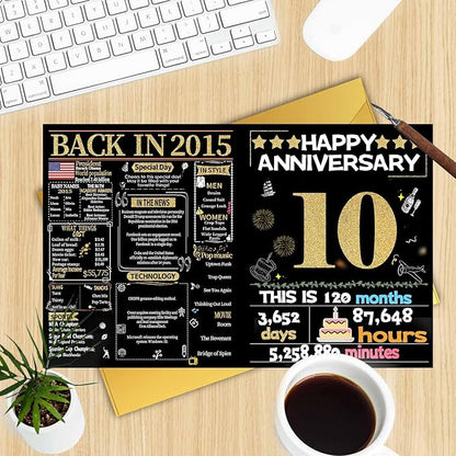 Joycard 10th Anniversary Card for Women Men, Gold Wedding Card for Wife Husband, Sweet Marriage Decorations Gifts for Couple, Perfect for Her Him on Anniversary Day, Tin Wedding Card, Back in 2015