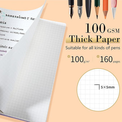 Yoment Graph Paper Spiral Notebook A5 Graphing Notebook 160 Pages Graph Paper Notebook Spiral Bound Waterproof Plastic Hardcover Spiral Journal 5x7 Grid Notebooks for Note Taking,Purple