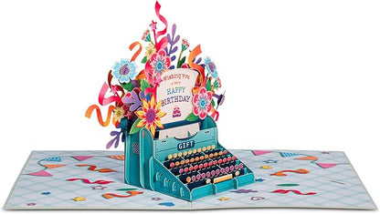 Paper Love Birthday Pop Up Card, Happy Birthday Typewriter, For Adults or Kids - 5"x7" Cover - Includes Envelope and Note Tag