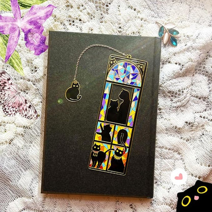 Metal Black Cat Bookmarks with Gift Box, Cat Pendent Book Markers for Book Lovers Bestfriend Cute Birthday Gifts Appreciation Gifts Mothers Day Teacher Student Gifts (Window cat)
