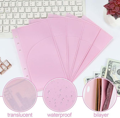 A6 Binder Pockets with No Zipper, Koqye Blue 10 Pcs Plastic Zipless Budget Envelopes, Two Pockets Frosted Cash Envelopes Money Bag for Budgeting, Cash Stuffing (Pink A)