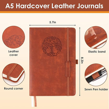 Lined Journal Notebook Thick A5 Hardcover Leather Journals College Ruled Notebooks 300 Pages for Women Men 5.7 x 8.3 Inches Brown