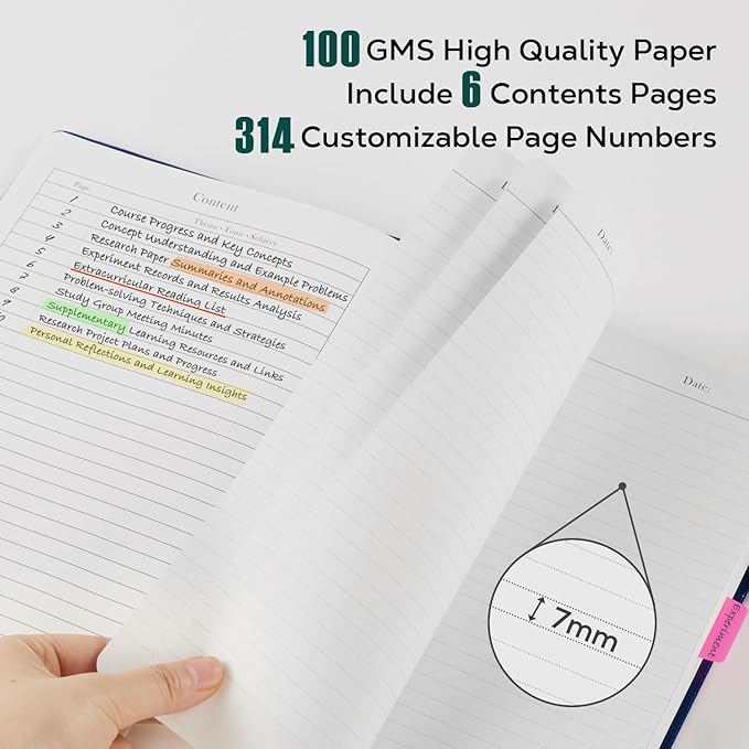 Hardcover Notebook Journal, B5 Lined Daily Journal College Ruled Notebook for Women Men, 320 Pages Large Writing Journal Notebook for School Work, Dark Green Leather Notebook, 7.1'' X 10''