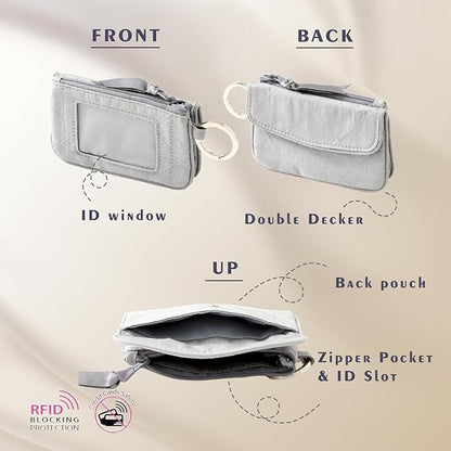 WONDERFUL FLOWER Card Holder, RFID Blocking, ID Holder with Lanyard for Men and Women, Dual Pockets, Badge Holder, Lanyard Wallet, Fabric Keychain ID Pouch, Gray