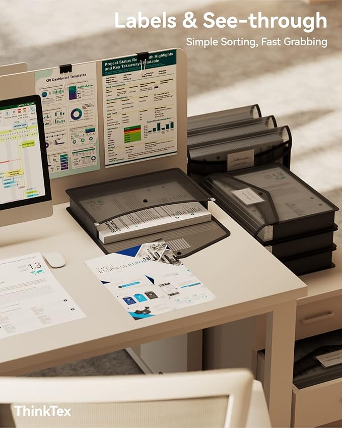 ThinkTex Plastic Expanding File Folder, Transparent envelopes with Snap Closure, No Dividers, Large Capacity, Fit Letter/A4 Size - 5 Packs