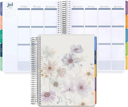 Erin Condren 12-Month Spiral Life Planner (Jan 2025 - Dec 2025) | 7x9 Weekly Planner with Monthly Calendars | Wildflowers Covers, Evolve Interior, Vertical Layout, Platinum Coil