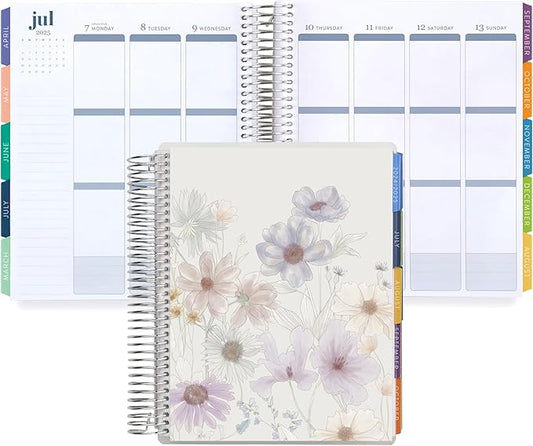 Erin Condren 12-Month Spiral Life Planner (Jan 2025 - Dec 2025) | 7x9 Weekly Planner with Monthly Calendars | Wildflowers Covers, Evolve Interior, Vertical Layout, Platinum Coil