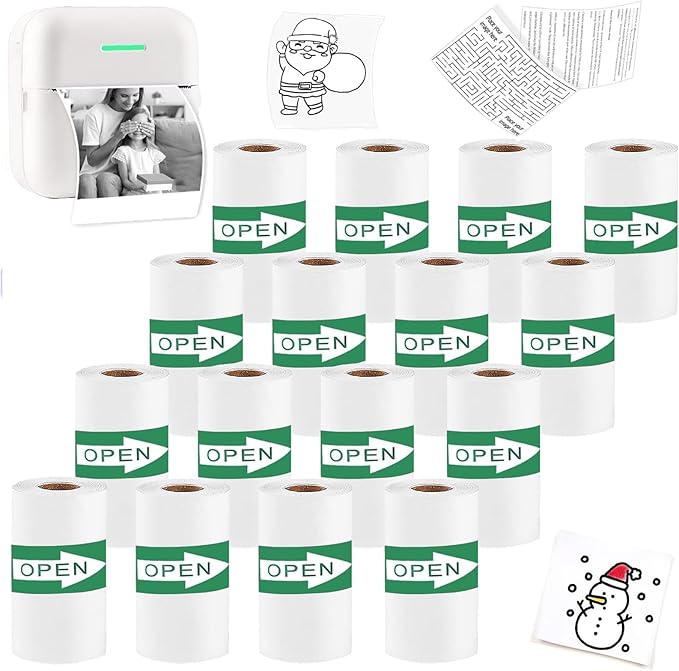 16 Rolls Self-Adhesive Thermal Paper, Glossy Thermal Printer Paper for Mini Portable Printer, 50mm X 4m, Diameter 30mm, Thermal Labels for Most Pocket Printer