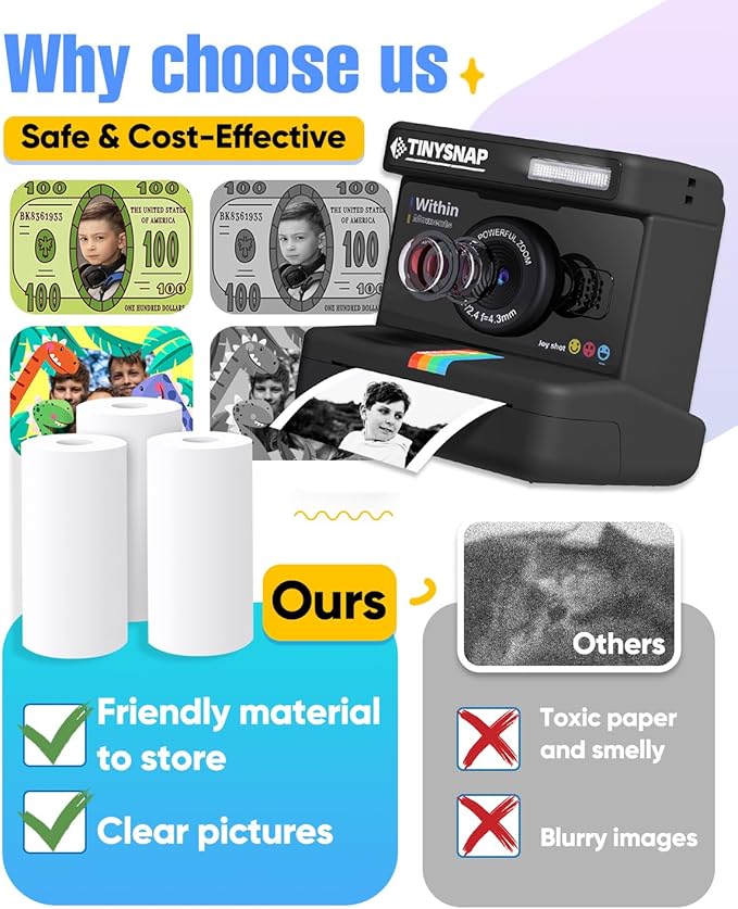 16 Rolls Instant Print Camera for Kids Refill Print Paper,HD Printing Thermal Print Paper Set Portable Refill Print Paper