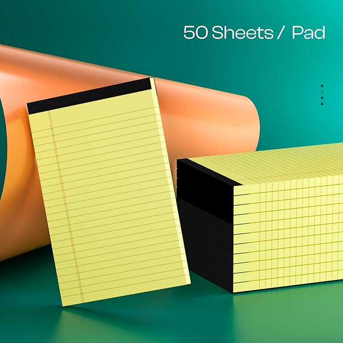 12 Pack Note Pads 5x8 Inch Small Yellow Legal Pads 5x8 In 50 Sheets Notepad College Ruled Small Writing Pads Perforated Pages Paper Pads 80GSM Recycled Paper Notepads for Home, Office, or School
