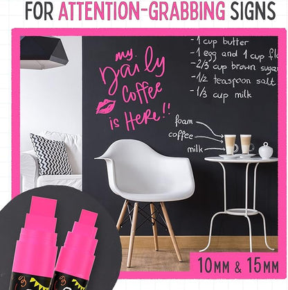 5 Pink Chalkboard Chalk Markers - Pink Dry Erase Markers for Blackboard, Chalkboard Signs, Windows, Glass | Variety Pack - Fine & Jumbo Size Ink Pen (1mm, 3mm, 6mm, 10mm, 15mm)