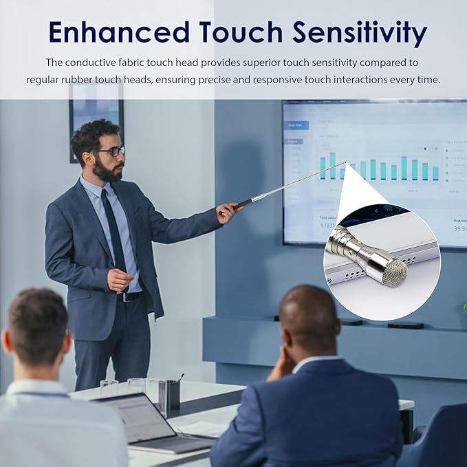 2 Pack Retractable Teacher Pointer 𝟑𝟗.𝟓'', Pointer Stick with 𝗦𝘁𝘆𝗹𝘂𝘀 Smooth Sensitive Tablet Pen Stylus Pen, Teacher Coach Presenter Pointer