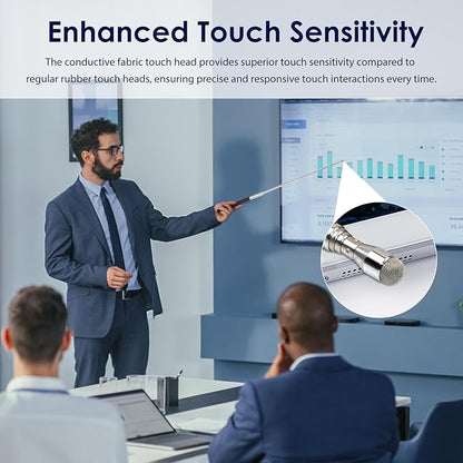 2 Pack Retractable Teacher Pointer 𝟑𝟗.𝟓'', Pointer Stick with 𝗦𝘁𝘆𝗹𝘂𝘀 Smooth Sensitive Tablet Pen Stylus Pen, Teacher Coach Presenter Pointer