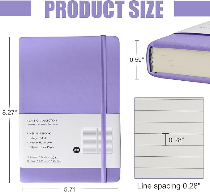 Lined Journal Notebook, (Mauve), 160 Pages, Medium 5.7 inches x 8 inches - 100 gsm Thick Paper, Hardcover