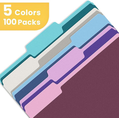 SUNEE File Folders Letter Size Vintage Colors, 100 Pack Manilla Folders 8.5 x 11 1/3-Cut Tabs, Colored File Folders Office Home School for Documents Files Paper