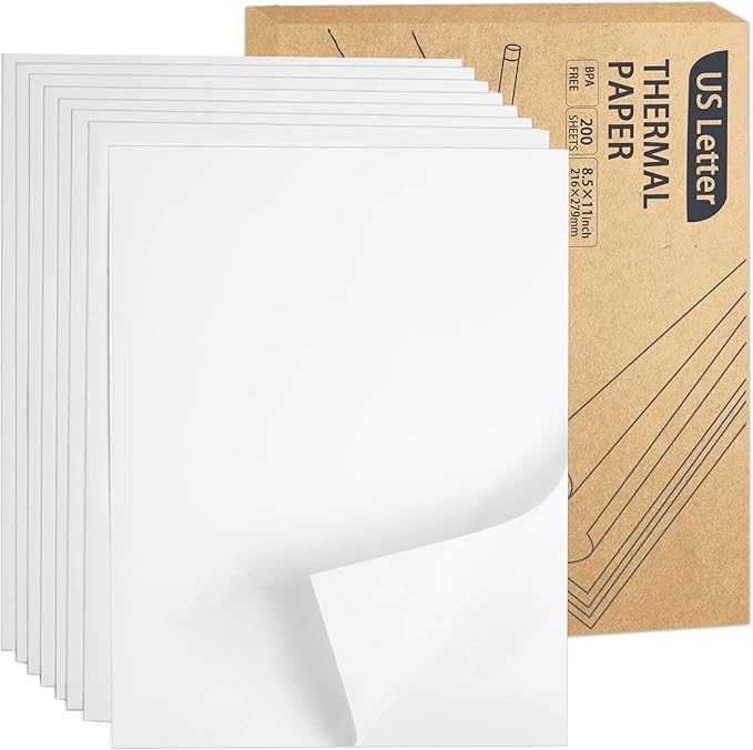 Thermal Printer Paper 8.5 x 11 Inch, US Letter Size Thermal Paper 200 Sheets, Compatible with ITP01/A40 Portable Thermal Printer, Continual Feeding Thermal Paper