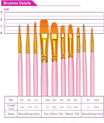 BOSOBO Paint Brushes Set, 6 Pack 60 Pcs Round Pointed Tip Paintbrushes Nylon Hair Artist Acrylic Paint Brushes for Acrylic Oil Watercolor, Face Nail Art, Miniature Detailing & Rock Painting, Pink
