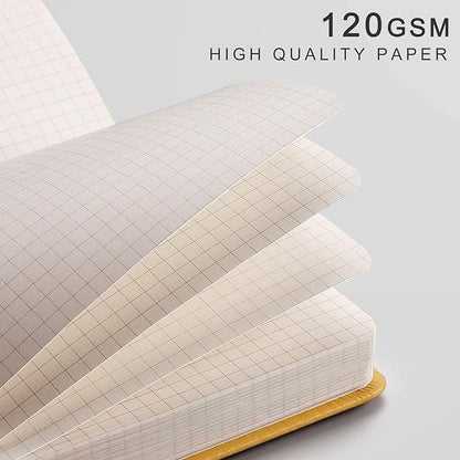 EMSHOI Graph Paper Notebook - 256 Pages A5 Graph Notebook/Journal, Square Grid Notebooks for Work, 120gsm Thick Paper, Executive Hardcover Leather, Inner Pocket, Pen Loop 5.75'' × 8.38''-Yellow