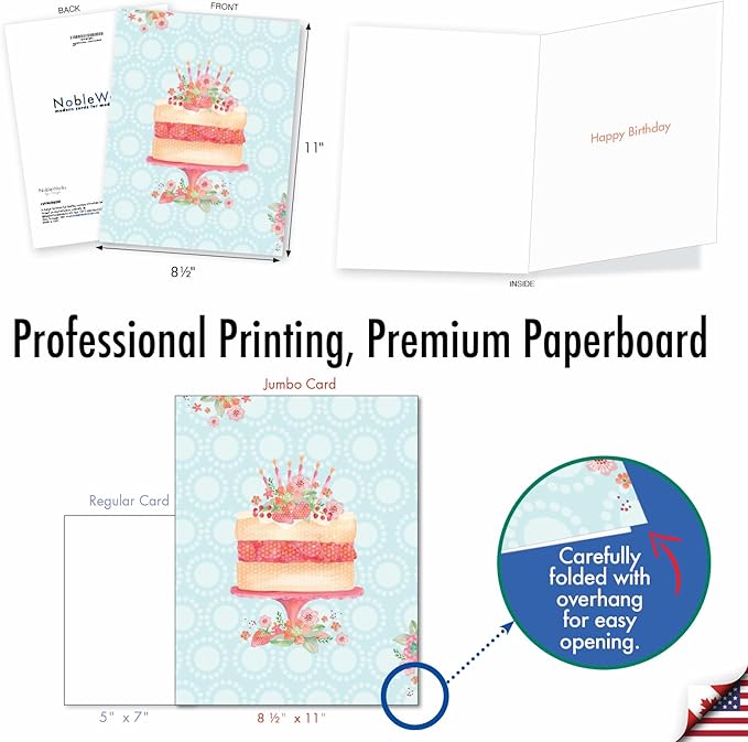 The Best Card Company - 1 Large Birthday Card with Envelope (8.5 x 11 Inch) - Fun Celebration Card for Birthdays - Watercolor Cake J2984BBDG